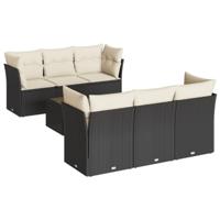 7-delige Loungeset met kussens poly rattan zwart - thumbnail
