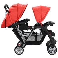 VidaXL Kinderwagen dubbel staal rood en zwart - thumbnail