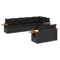 9-delige Loungeset met kussens poly rattan zwart - thumbnail
