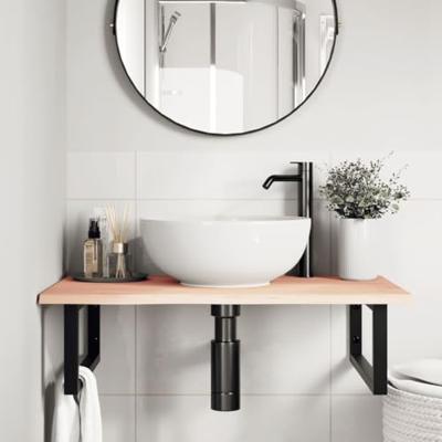 Badkamer wandschap staal en massief eikenhout