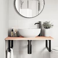 Badkamer wandschap staal en massief eikenhout - thumbnail