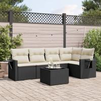 6-delige Loungeset met kussens poly rattan zwart - thumbnail