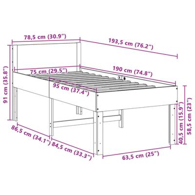 Bedframe zonder matras massief grenenhout 75x190 cm - thumbnail