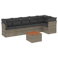7-delige Loungeset met kussens poly rattan grijs - thumbnail