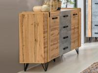 Dressoir MILPO 2 deuren 4 lades wotan eik/beton - thumbnail