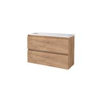 Basic-Line Start 39 Badkamermeubelset - Ondiep - 100 x 39 cm - Greeploos - 2 Lades - Acryl Wastafel - 2 Kraangaten - Whisky Oak - thumbnail