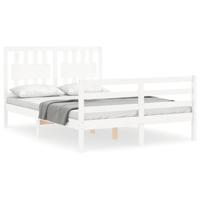 Bedframe met hoofdbord massief hout wit - thumbnail