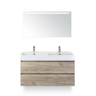 Maxx XL Badmeubelset 120 cm - Craft Oak - Wastafel Kube Dubbel 2 kraangaten - met Sence Spiegel
