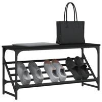 VidaXL Schoenenrek 90x30x45 cm bewerkt hout zwart - thumbnail