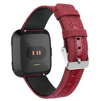 Fitbit Versa 1 / 2 & Lite Canvas denim nylon bandje - Rood - thumbnail