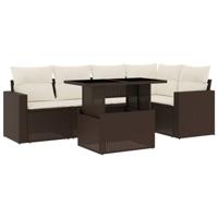 6-delige Loungeset met kussens poly rattan bruin - thumbnail