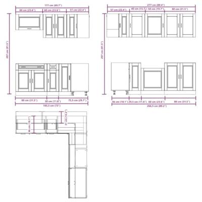 11-delige Keukenkastenset Porto bewerkt hout glanzend wit