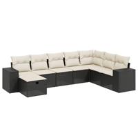 8-delige Loungeset met kussens poly rattan zwart - thumbnail