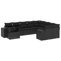 10-delige Loungeset met kussens poly rattan zwart - thumbnail