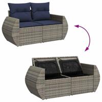 5-delige Loungeset met kussens poly rattan grijs - thumbnail