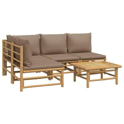 5-delige Loungeset met kussens bamboe taupe