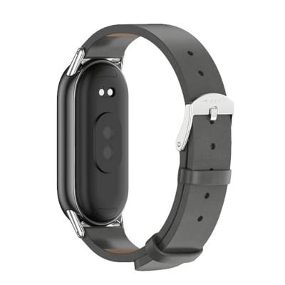 By Qubix - PU leren bandje - Grijs - Compatible met Xiaomi Smart Band 8 & 9 - Compatible Xiaomi bandje