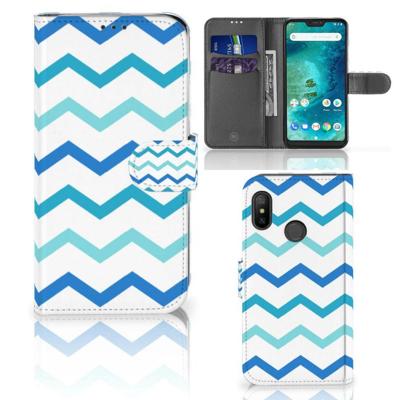 Xiaomi Mi A2 Lite | Telefoon Hoesje | Zigzag Blauw | Portemonnee hoesje Xiaomi Mi A2 Lite | Telefoon Hoesje | Zigzag Blauw | Portemonnee hoesje