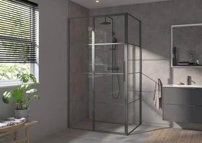 Saqu Devine industriële douchecabine met draaideur incl. antikalk 120x90x210cm mat zwart