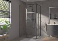 Saqu Devine industriële douchecabine met draaideur incl. antikalk 120x90x210cm mat zwart - thumbnail