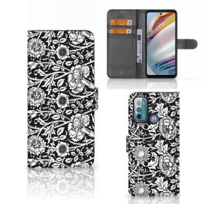Motorola Moto G60 Hoesje Black Flowers Motorola Moto G60 Hoesje Black Flowers
