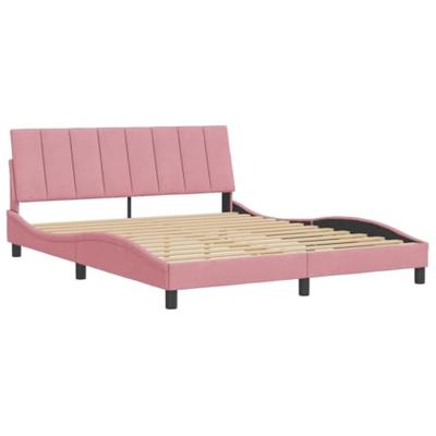Bedframe met hoofdeinde fluweel roze 160x200 cm