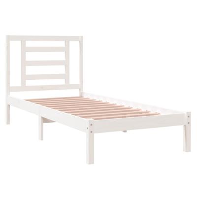 Bedframe massief hout wit 75x190 cm