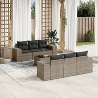 7-delige Loungeset met kussens poly rattan grijs - thumbnail