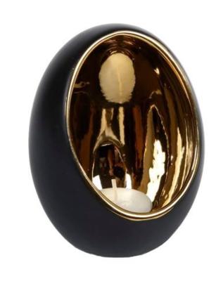 Theelichthouder Pim 9.5x9.5x12.5 cm Goud/Zwart/Aardewerk