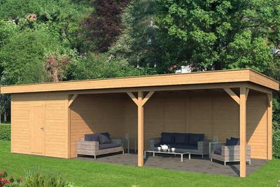 Tuindeco Oslo XL Overkapping type 7 990x430 cm Lariks/Douglashout blank- Plat dak- Onbehandeld lariks Douglas hout- Tuindeco