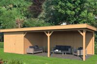 Tuindeco Oslo XL Overkapping type 7 990x430 cm Lariks/Douglashout blank- Plat dak- Onbehandeld lariks Douglas hout- Tuindeco - thumbnail