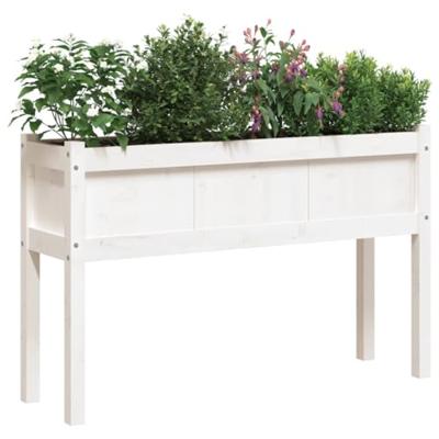 VidaXL Plantenbakken met poten 2 st massief grenenhout wit - thumbnail