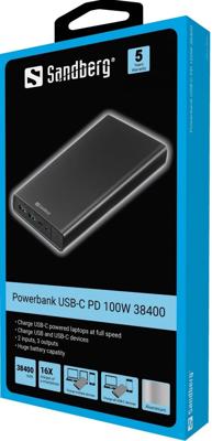 Sandberg 420-63 powerbank Lithium-Ion (Li-Ion) 38400 mAh Zwart Sandberg 420-63 powerbank Lithium-Ion (Li-Ion) 38400 mAh Zwart