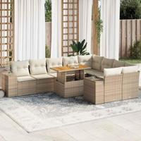10-delige Loungeset met kussens poly rattan acacia beige - thumbnail