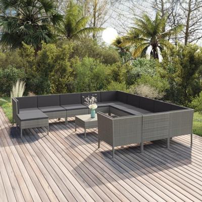 13-delige Loungeset met kussens poly rattan grijs
