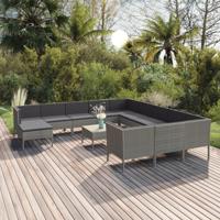 13-delige Loungeset met kussens poly rattan grijs - thumbnail