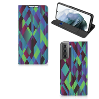 Samsung Galaxy S21 FE Stand Case Abstract Green Blue - thumbnail