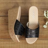 Gedrukte hoge hak platform vrouwen slippers schoenmaat: 40 (zwart) - thumbnail