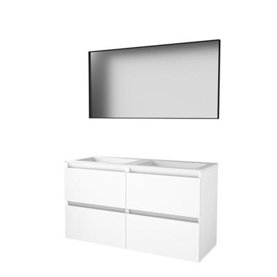 Basic-Line Framed 46 Badkamermeubelset - 120 x 46 cm - Greeploos - 4 Lades - Acryl Wastafel - Zonder Kraangat - Spiegel met Zwart Aluminium Frame - Ice White