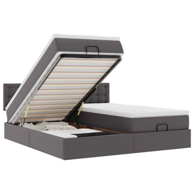 Ottoman bed met matrassen 200x200cm kunstleer grijs