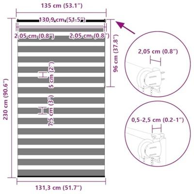 VidaXL Zebra rolgordijn 135x230 cm stofbreedte 130,9 cm lichtgrijs