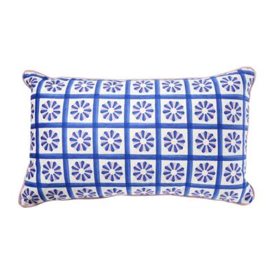 Kussen bloem - blauw/roze - 30x50cm