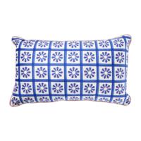 Kussen bloem - blauw/roze - 30x50cm - thumbnail