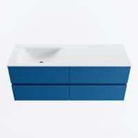 MONDIAZ VICA 130cm badmeubel onderkast Jeans 4 lades. Wastafel CLOUD links zonder kraangat, kleur Talc. - thumbnail