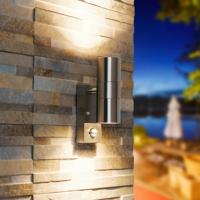 Jasmin wandlamp - RVS - 4000K neutraal wit - Bewegingsmelder en schemerschakelaar - IP44 spatwaterdicht - Up & Downlight voor buiten - thumbnail