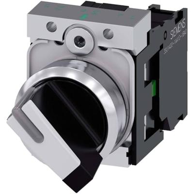 Siemens 3SU11502BF601BA0 3SU1150-2BF60-1BA0 Draaischakelaar Metalen frontring, Hoogglans Knevel Zwart, Wit 1 x 90 ° 1 stuk(s) Piece