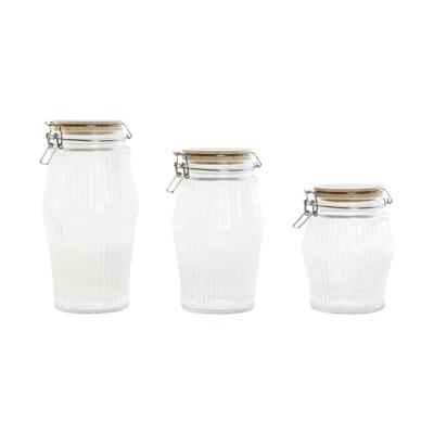 Set van 3 Potjes Home ESPRIT Transparant Siliconen Bamboe Kristal 13,5 x 13,5 x 27 cm