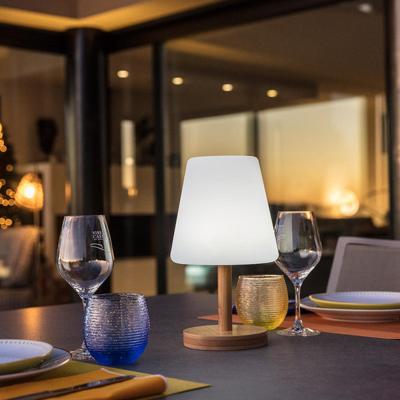 Snoerloze tafellamp - LUMISKY - STANDY MINI WOOD - H25 cm - Voet van natuurlijk bamboe - Warm wit en witte LED