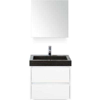 Dante Badmeubelset 60 cm - Wit Hoogglans - Wastafel Hardsteen Wit Lucca met Spiegelkast