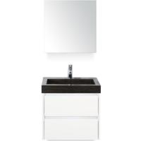 Dante Badmeubelset 60 cm - Wit Hoogglans - Wastafel Hardsteen Wit Lucca met Spiegelkast - thumbnail